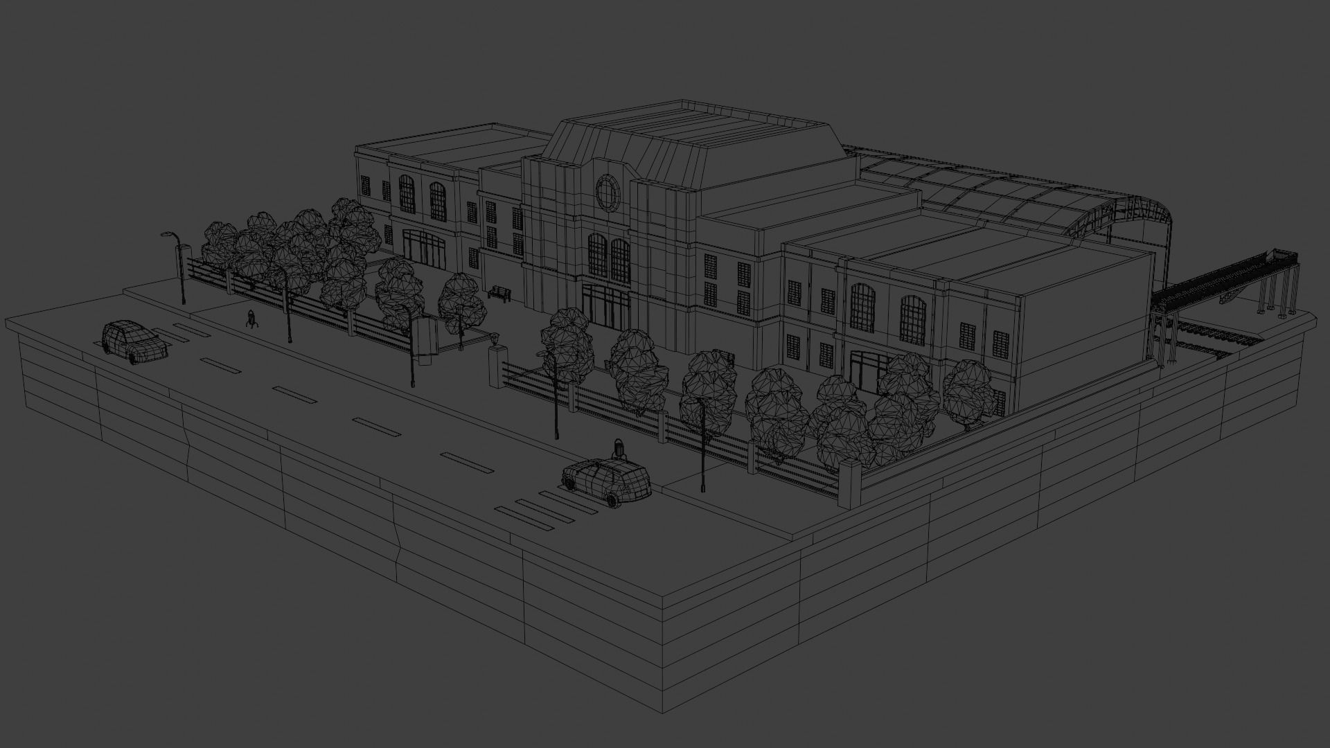 Low poly Railway Train Station Low-poly 3D model_8
