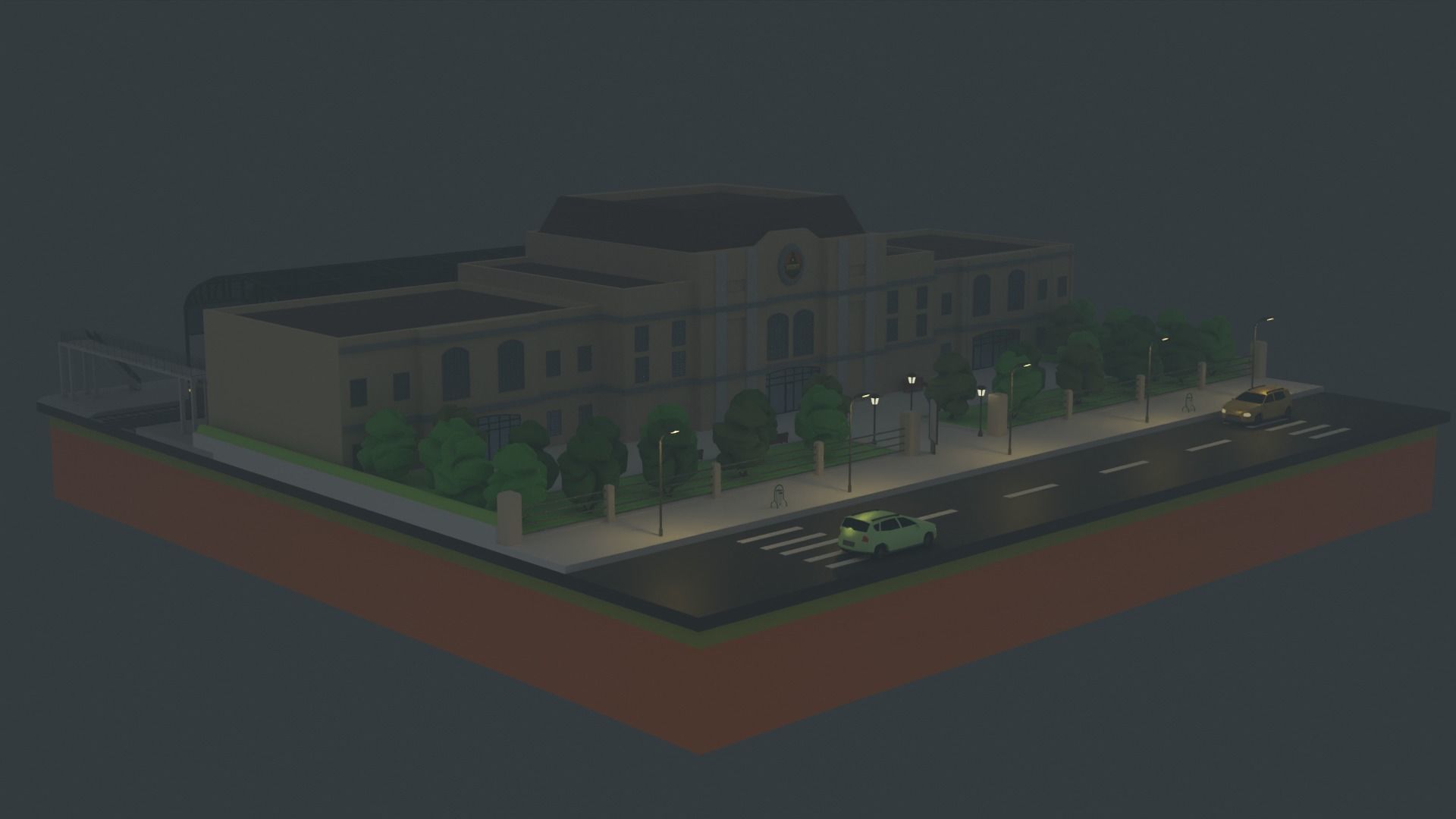 Low poly Railway Train Station Low-poly 3D model_1