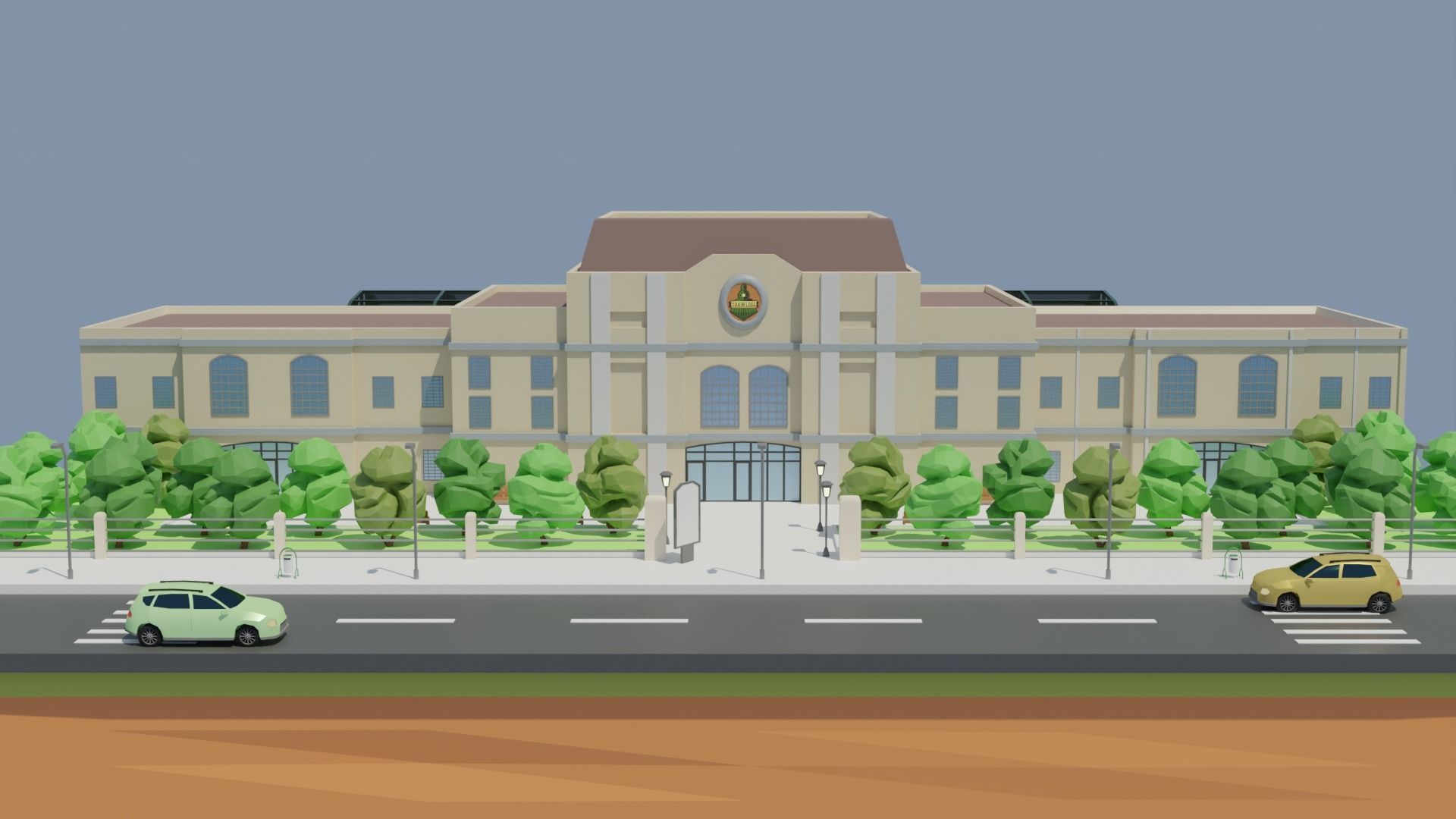 Low poly Railway Train Station Low-poly 3D model_6