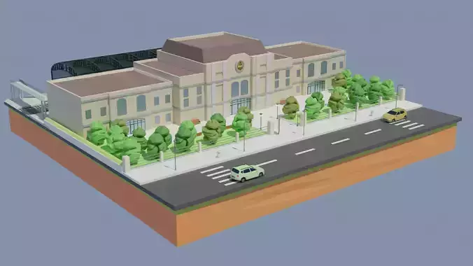 Low poly Railway Train Station Low-poly 3D model