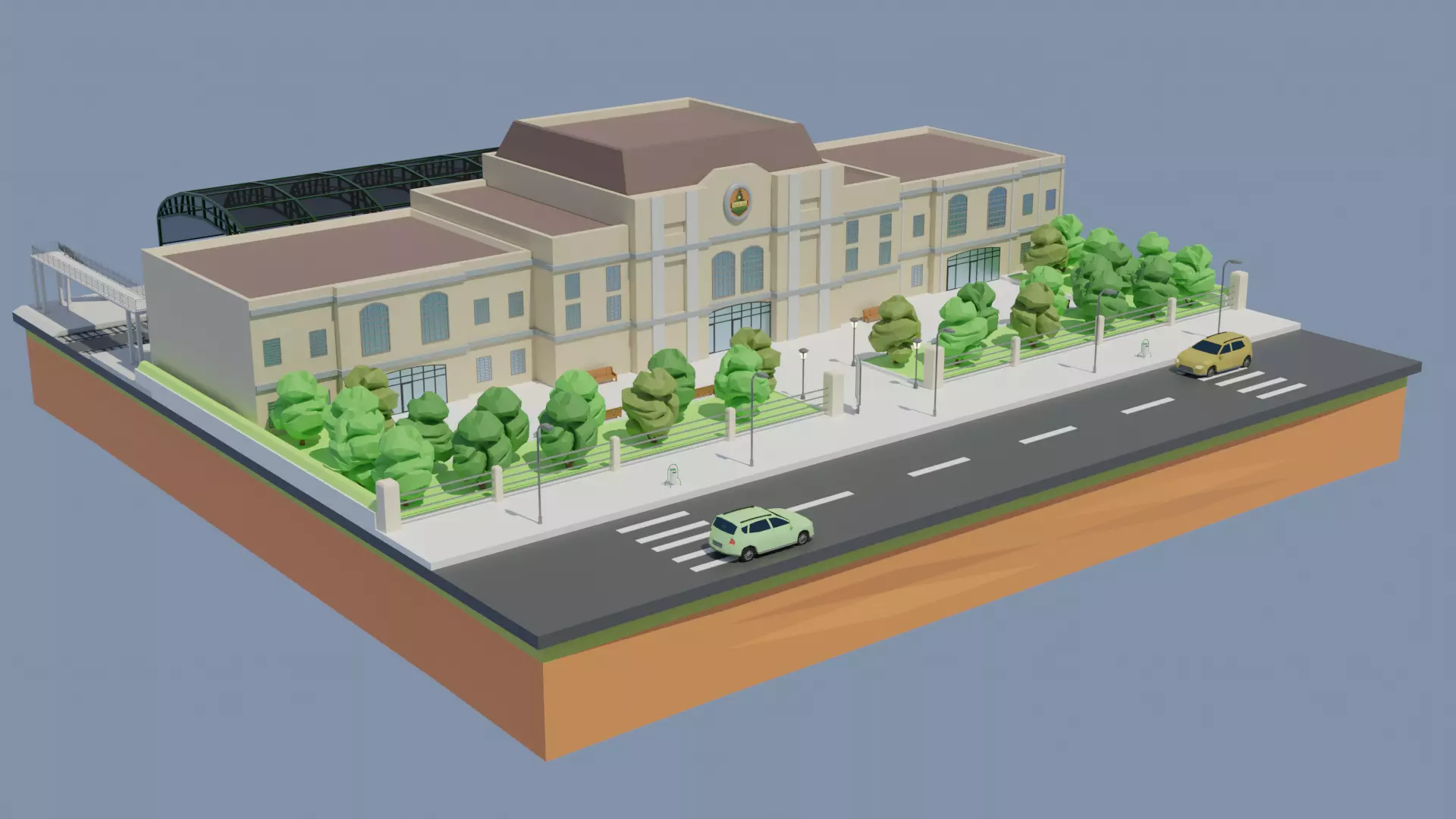 Low poly Railway Train Station Low-poly 3D model_0