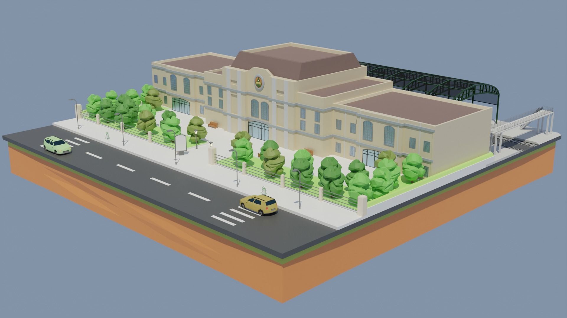 Low poly Railway Train Station Low-poly 3D model_5