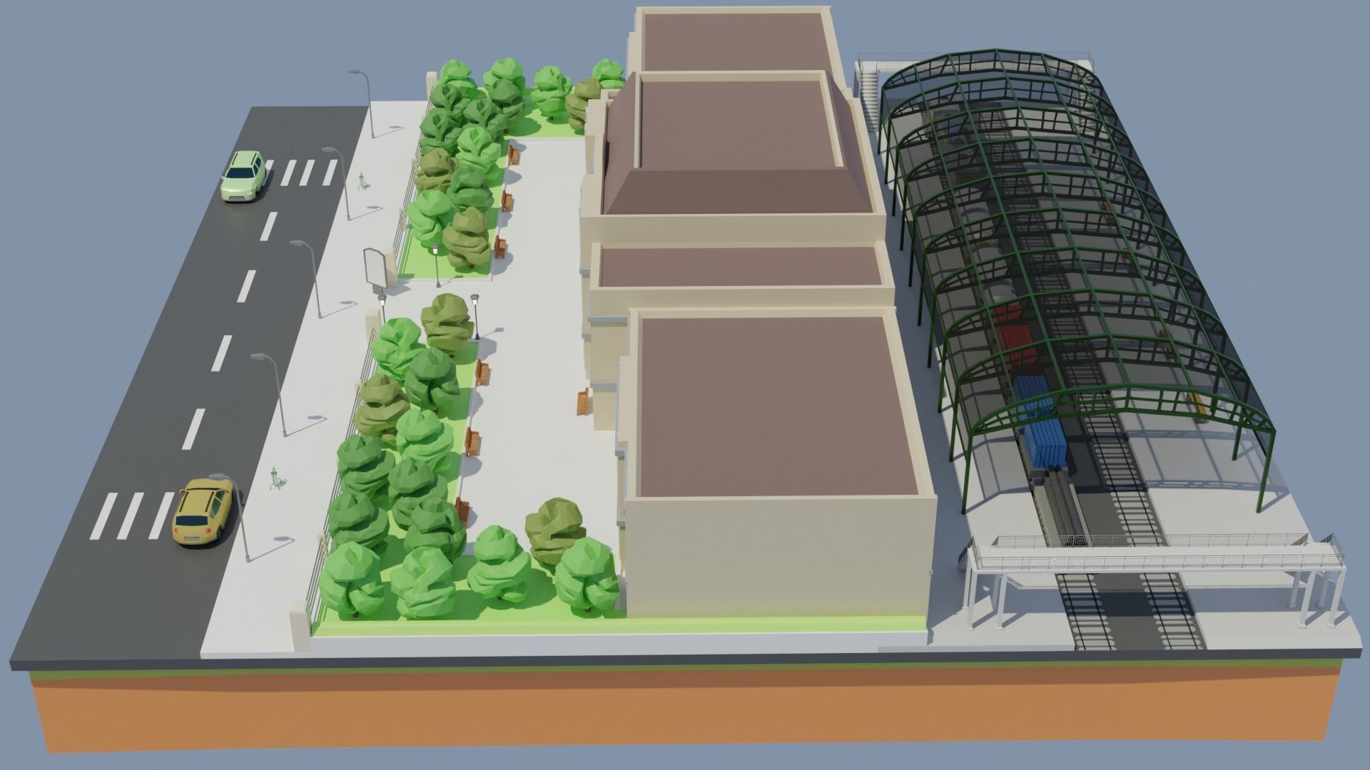 Low poly Railway Train Station Low-poly 3D model_3