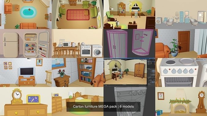 Carton furniture MEGA pack 3D Model Collection