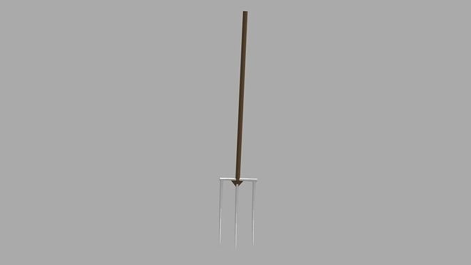 Pitchfork fork with wooden handle Free low-poly 3D model