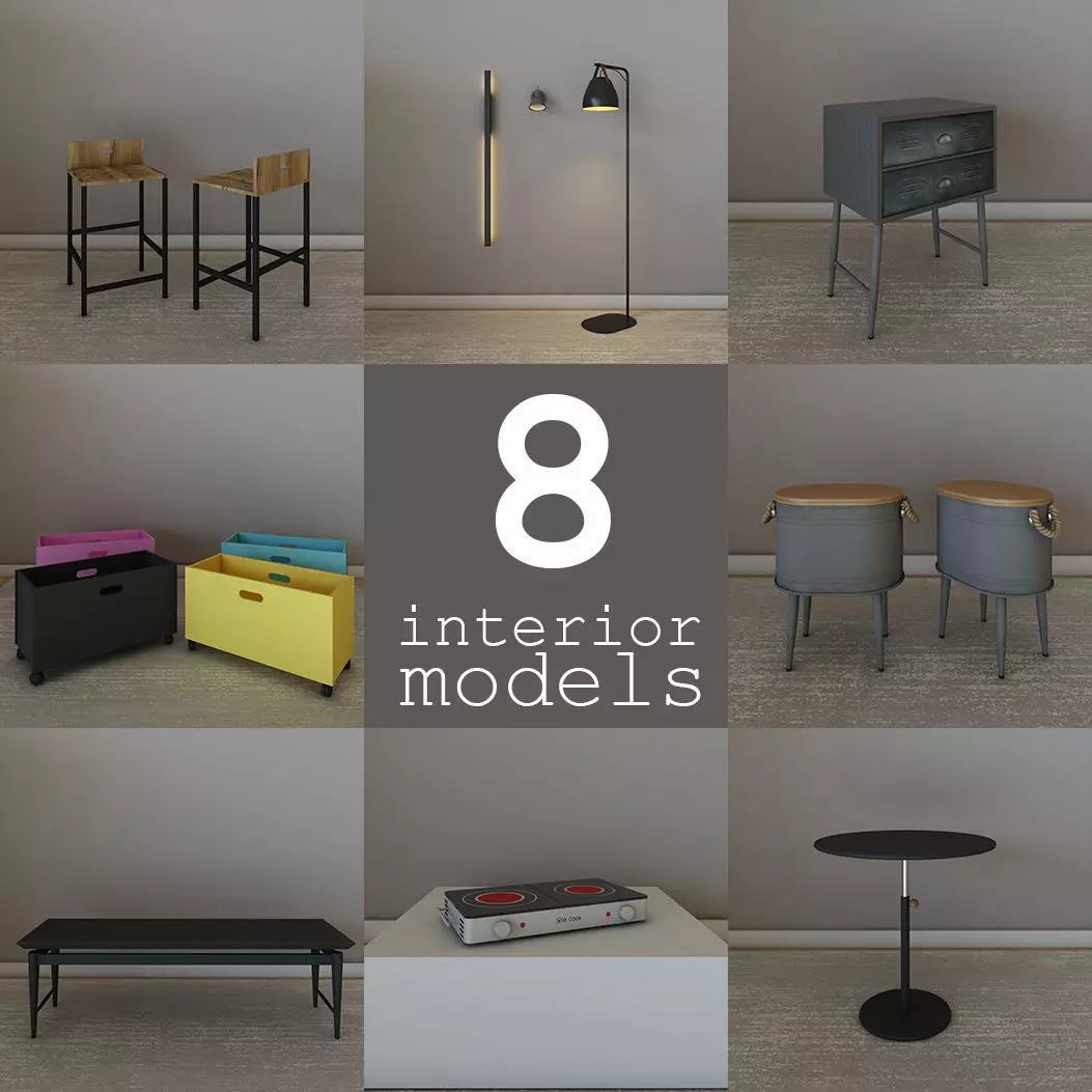 Interior furniture architecture models pack 3D model_0