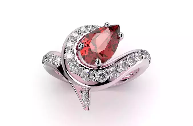 Women Ring Jewelry Pear Shape 3D CAD Design-R2-3DPrint