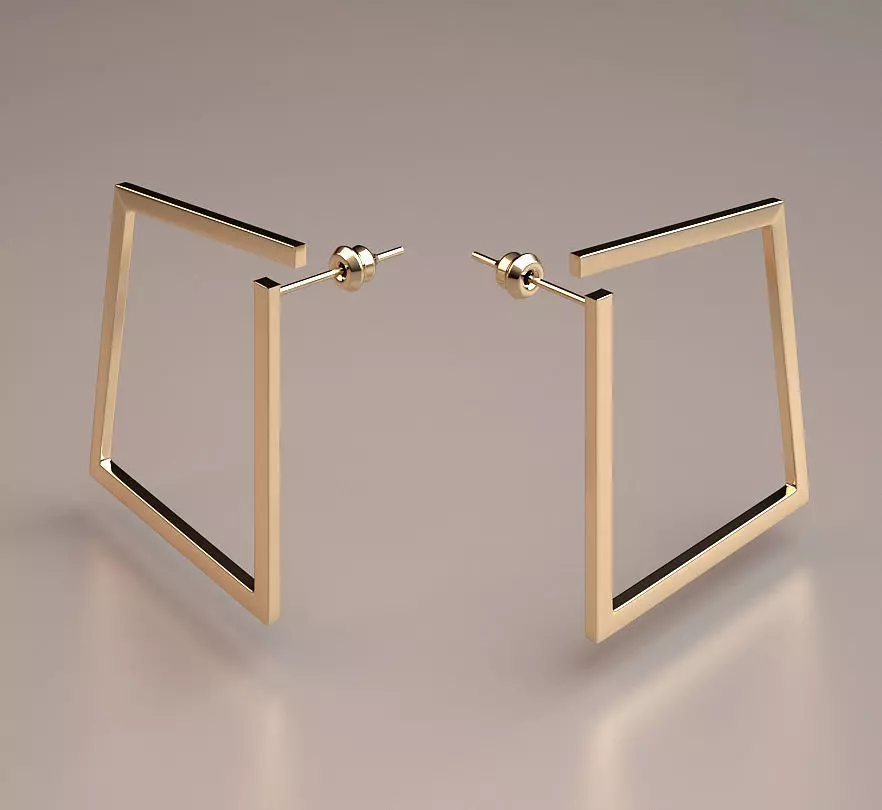 gold minimal square earrings model 3D print model