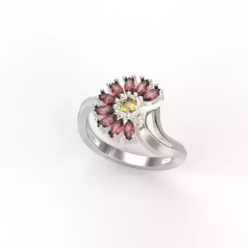 Women ring flower with gems US sizes 6 7 8 9 10 CAD 3dm stl
