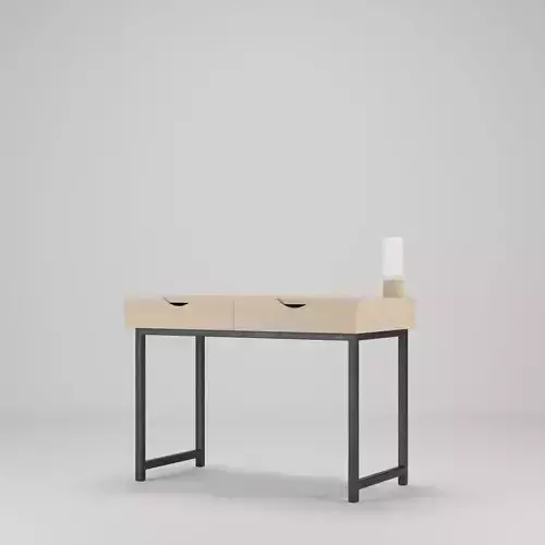 Wood Desk with Drawers and Table Lamp