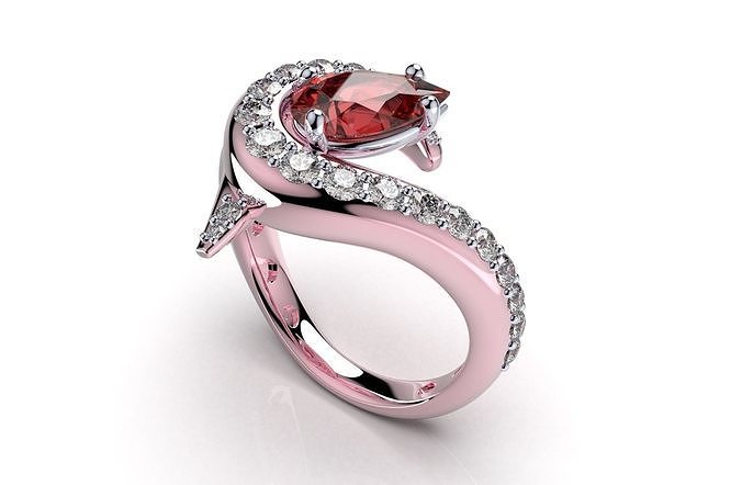 Women Ring Jewelry Pear Shape 3D Media Design -R2-RENDERFILES 3D model