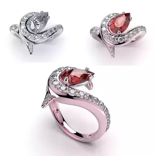 Women Ring Jewelry Pear Shape 3D Design-R2