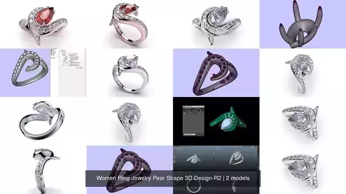 Women Ring Jewelry Pear Shape 3D Design-R2