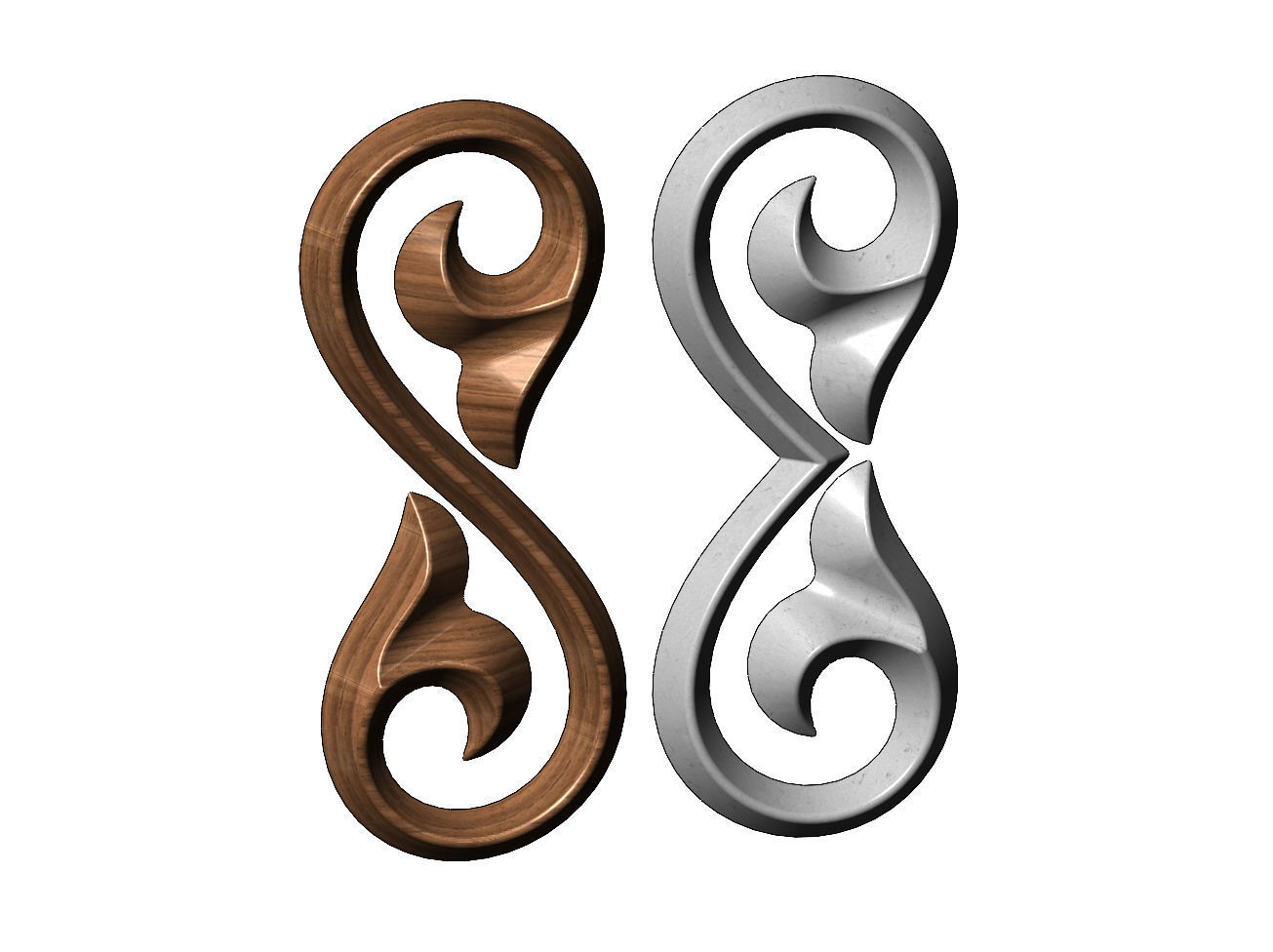 Floral scroll decoration element relief 3D print model_2