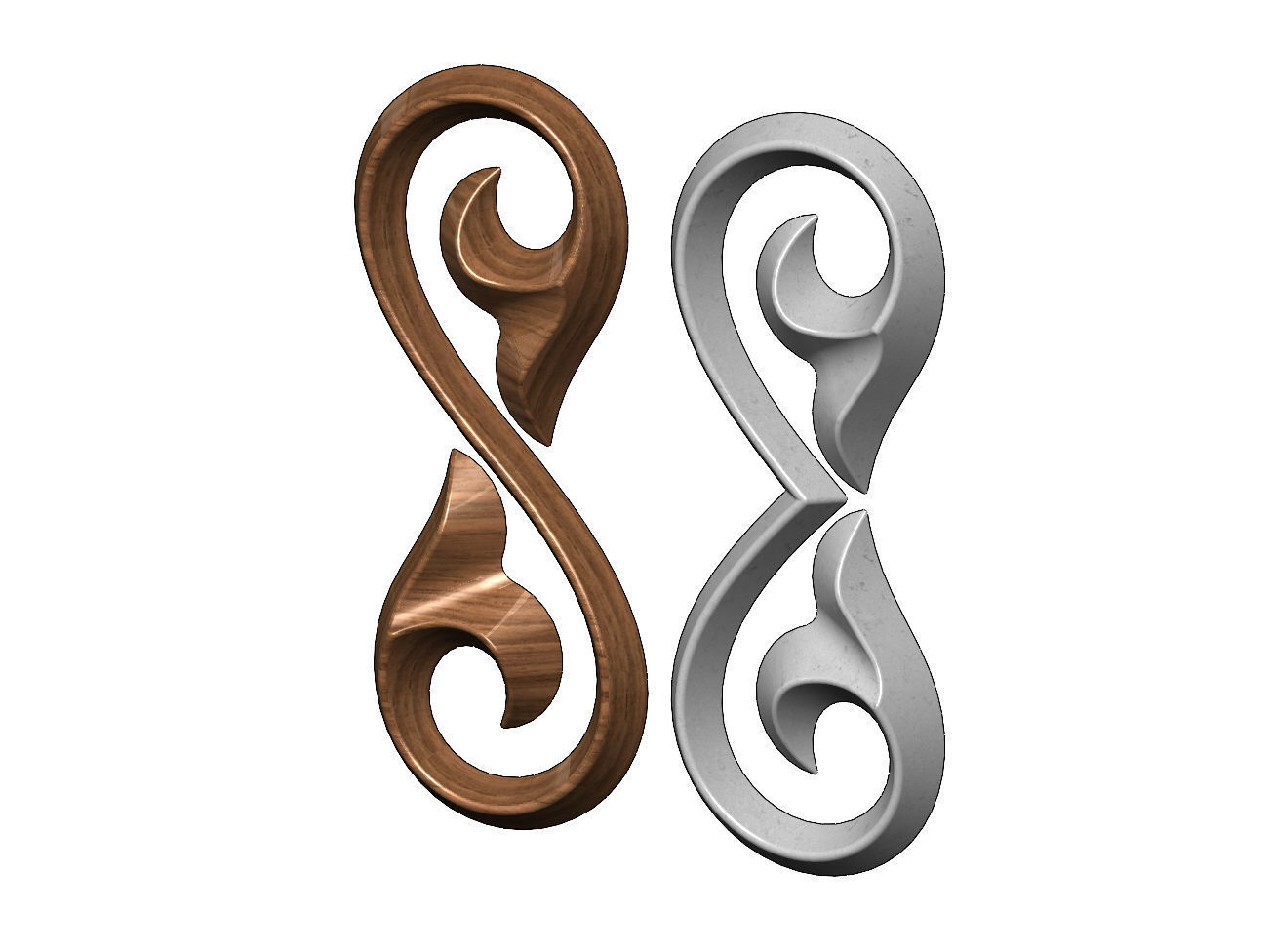 Floral scroll decoration element relief 3D print model_1