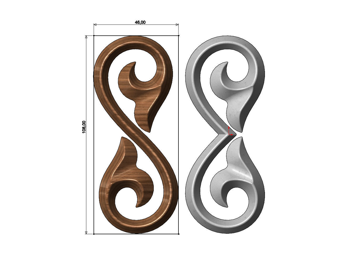 Floral scroll decoration element relief 3D print model_3