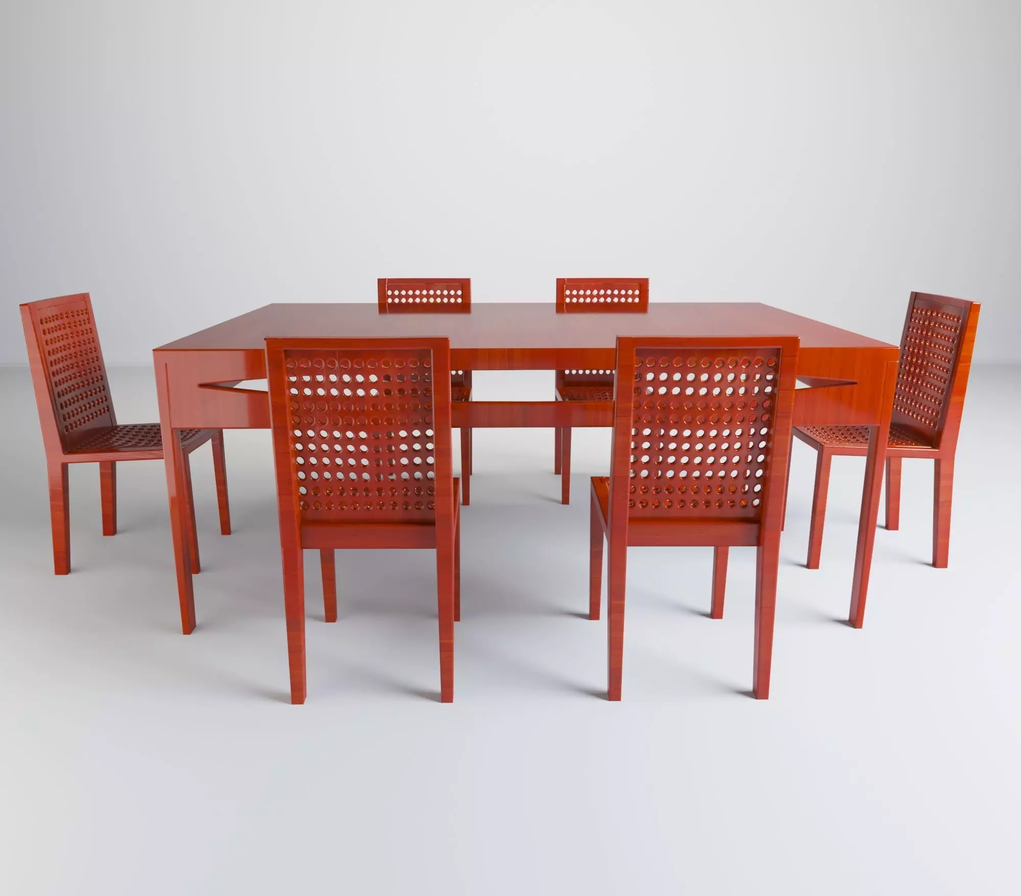 Table and Chairs in Red Shiny Wood Free 3D model