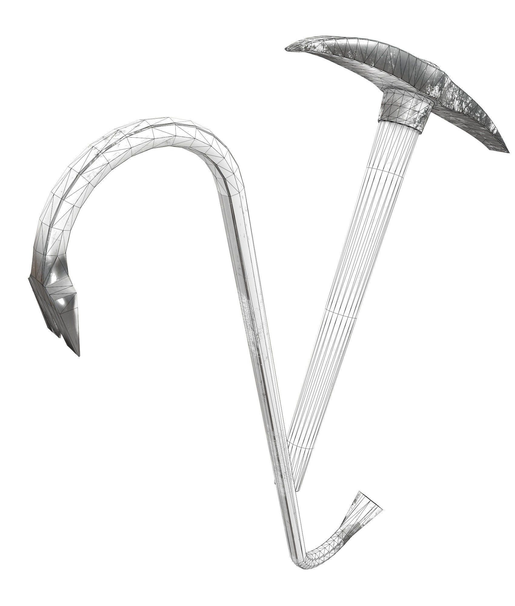 Crowbar and Old Pickaxe Low-poly 3D model_3