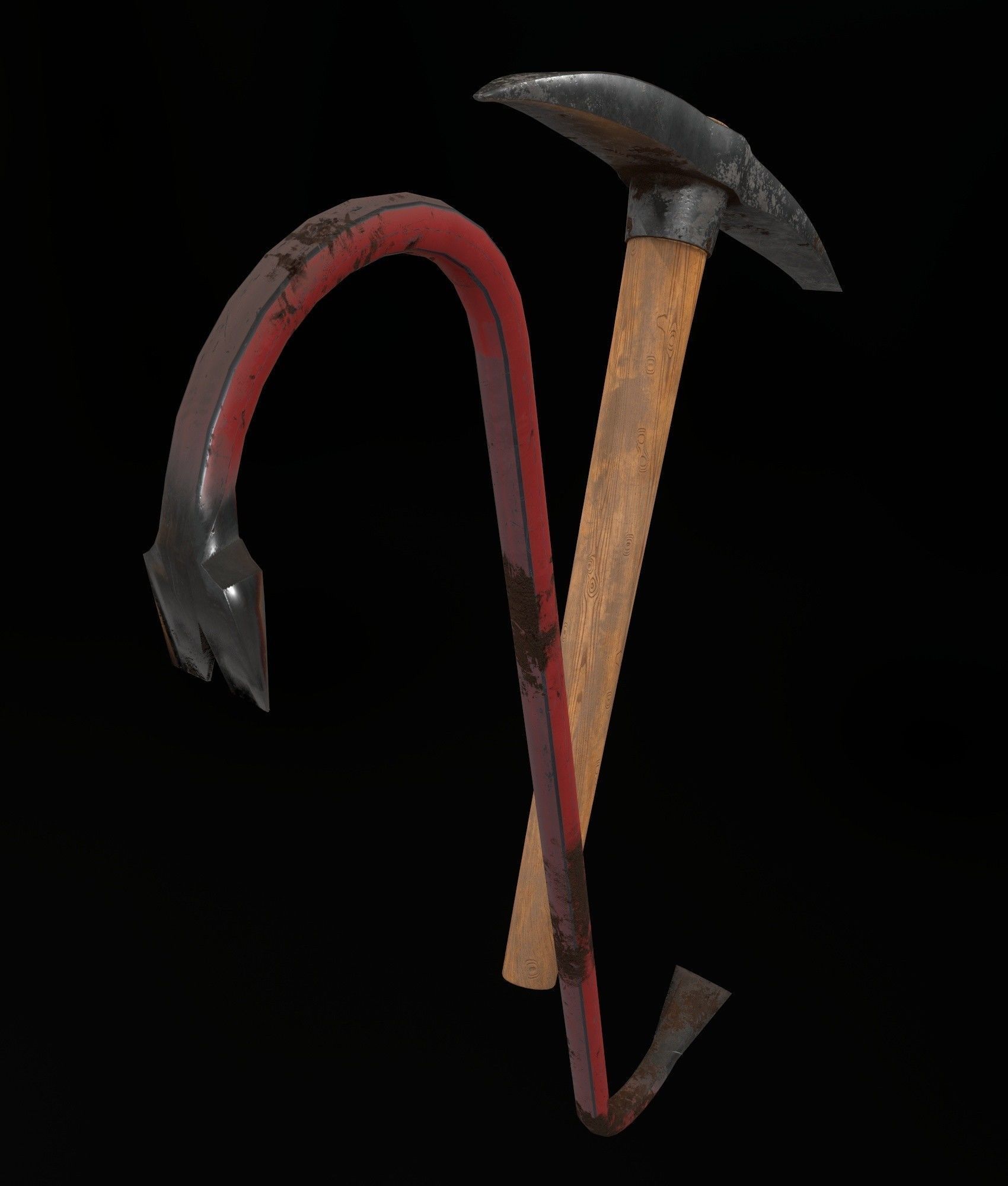 Crowbar and Old Pickaxe Low-poly 3D model_2