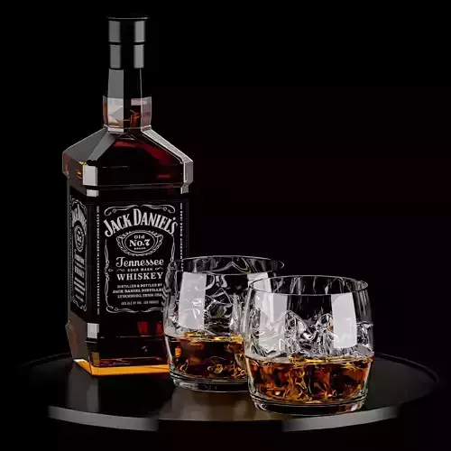 Whiskey Set bottle of and two glasses on tray