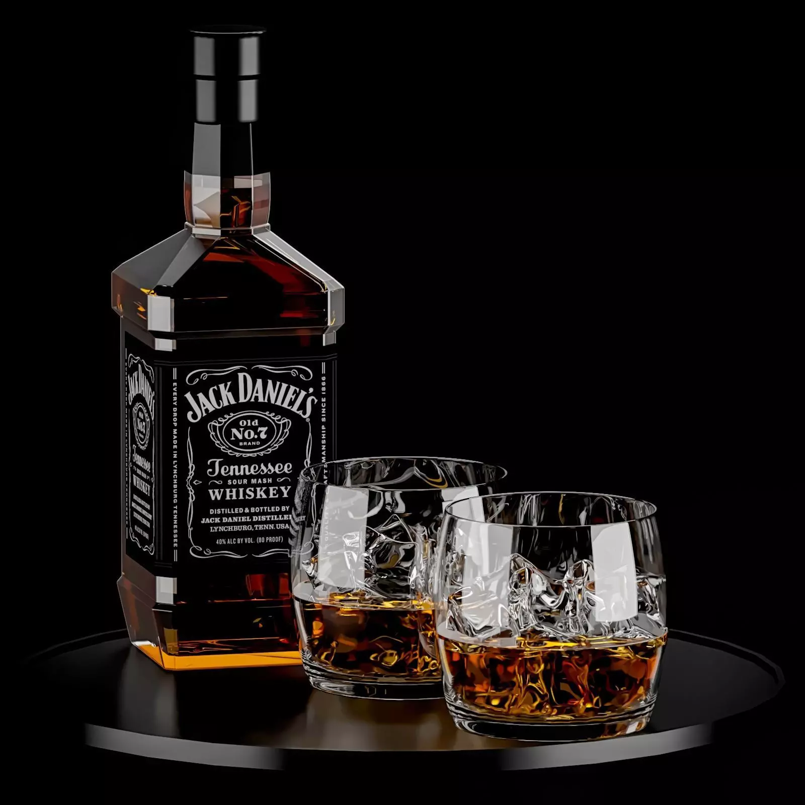 Whiskey Set bottle of and two glasses on tray 3D model_0