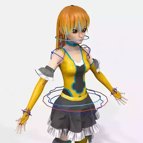 Anime Girl Low Poly Character Rigged with Clothes