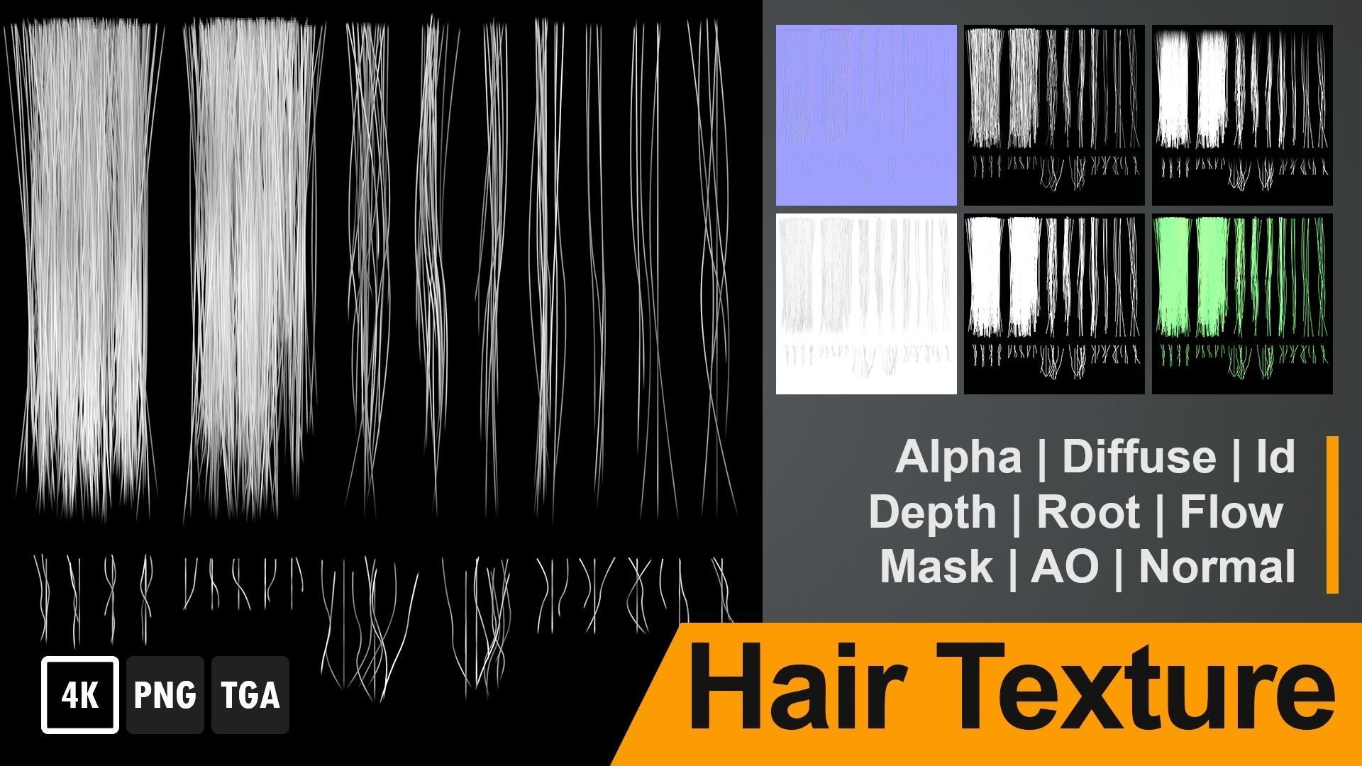 Realistic Hair Texture PBR for Game Character Hair Cards 4k Texture_1