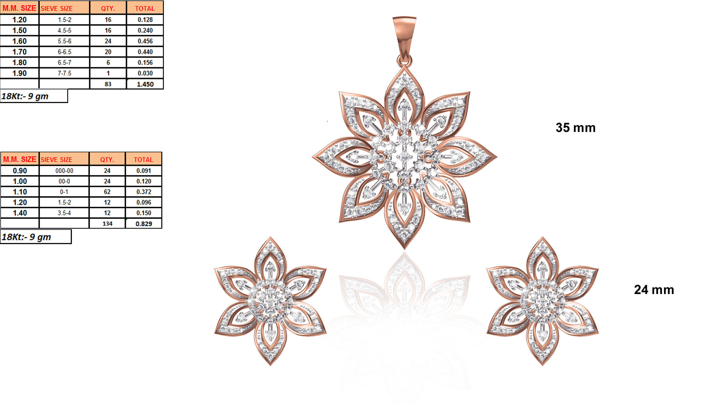Pendant-1281 rose gold flower pendant with diamonds 3D print model_9