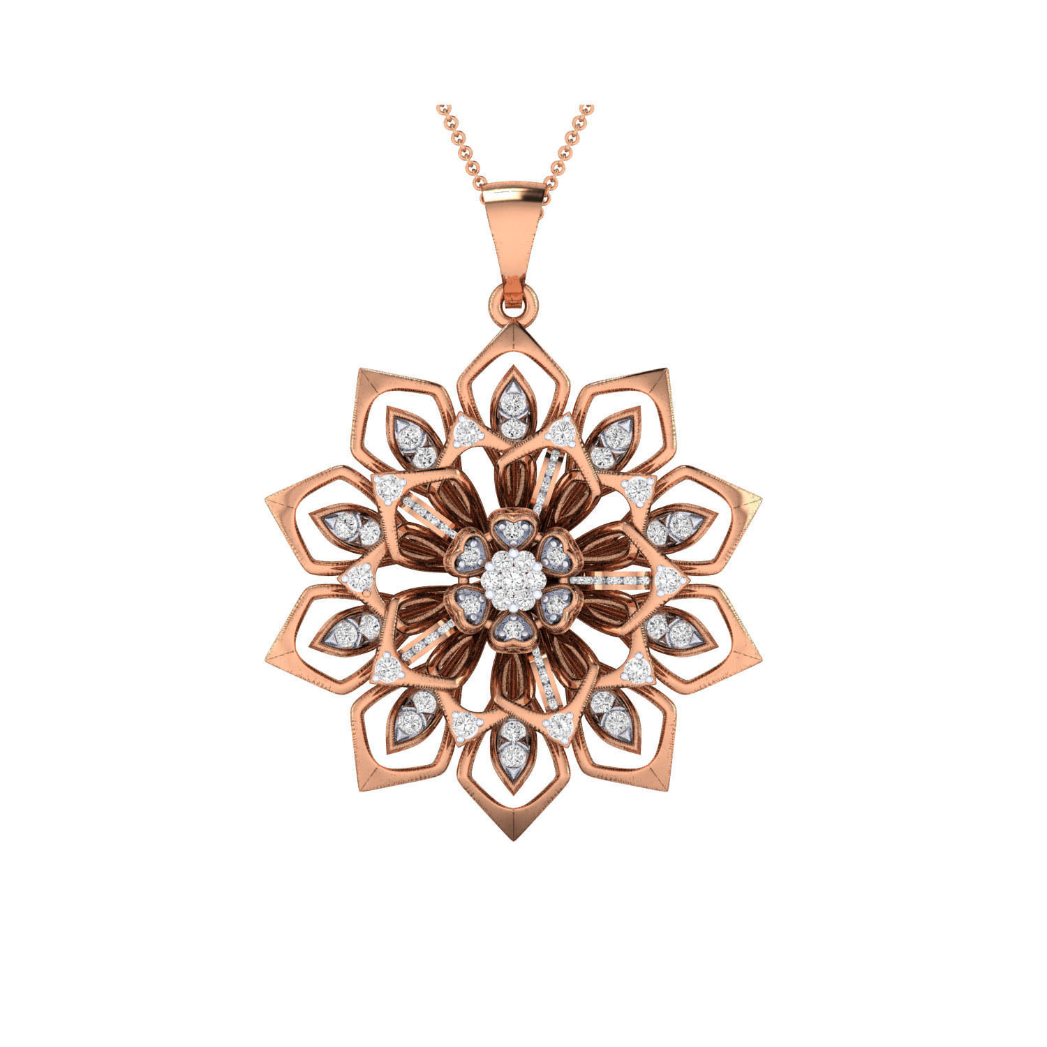 Pendant-1278-P rose gold diamond flower pendant 3D print model_3