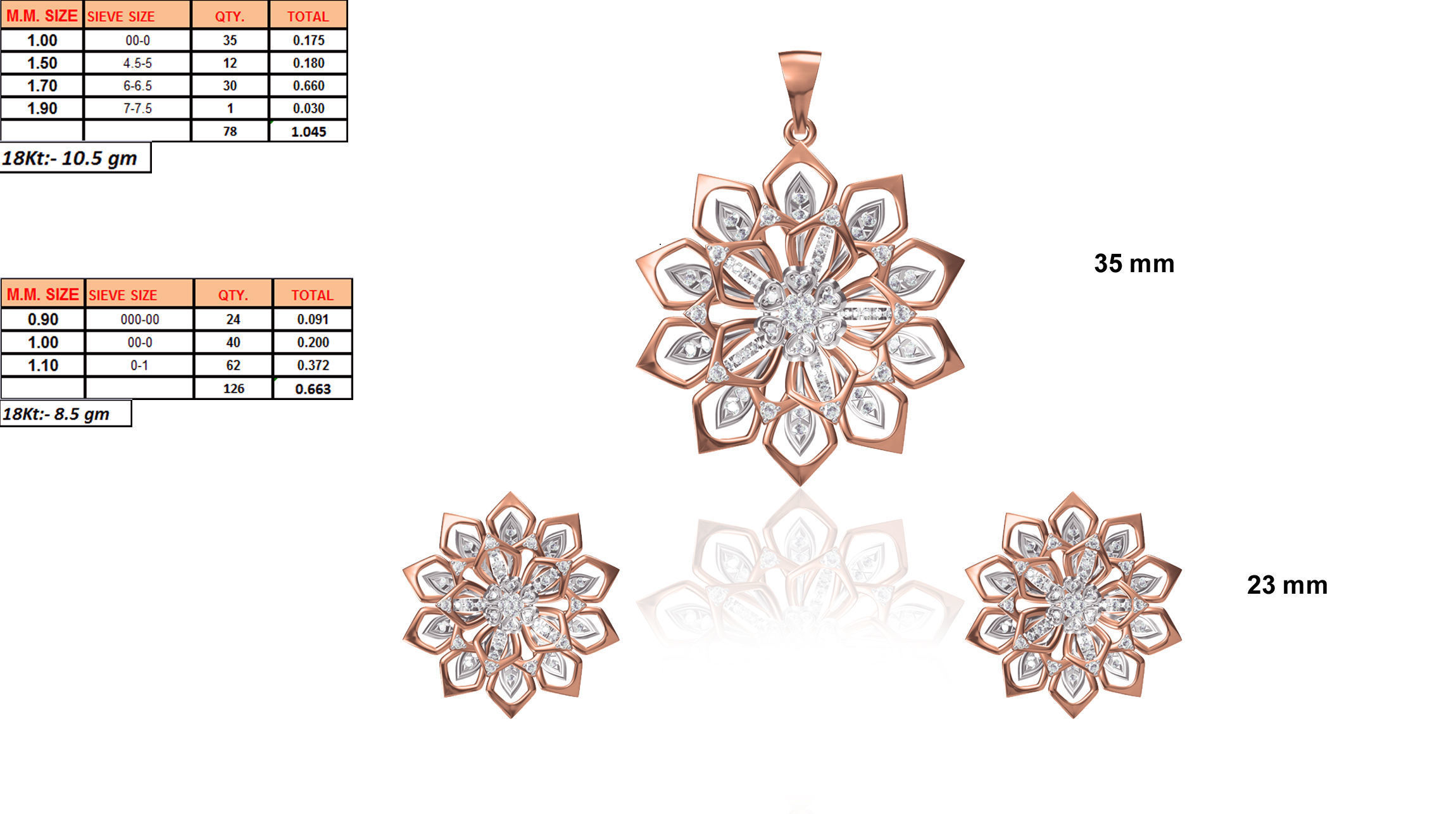 Pendant-1278-P rose gold diamond flower pendant 3D print model_9