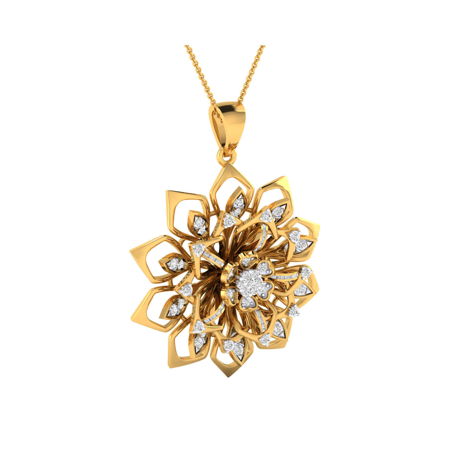 Pendant-1278-P rose gold diamond flower pendant 3D print model_7