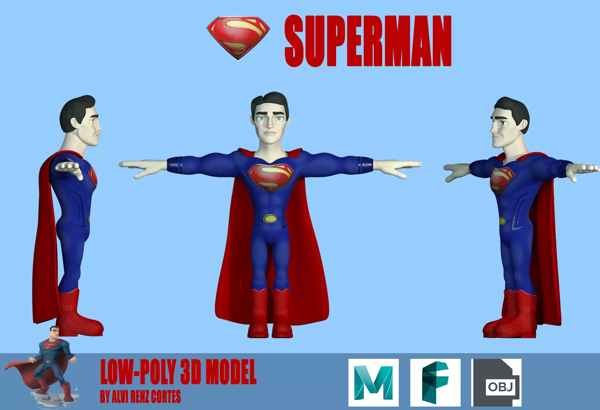 Superman Low-poly 3D model_0