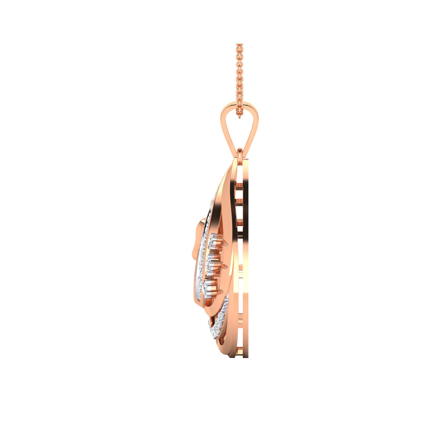 Pendant-1270 rose gold pendant with diamonds and butterfly 3D print model_4