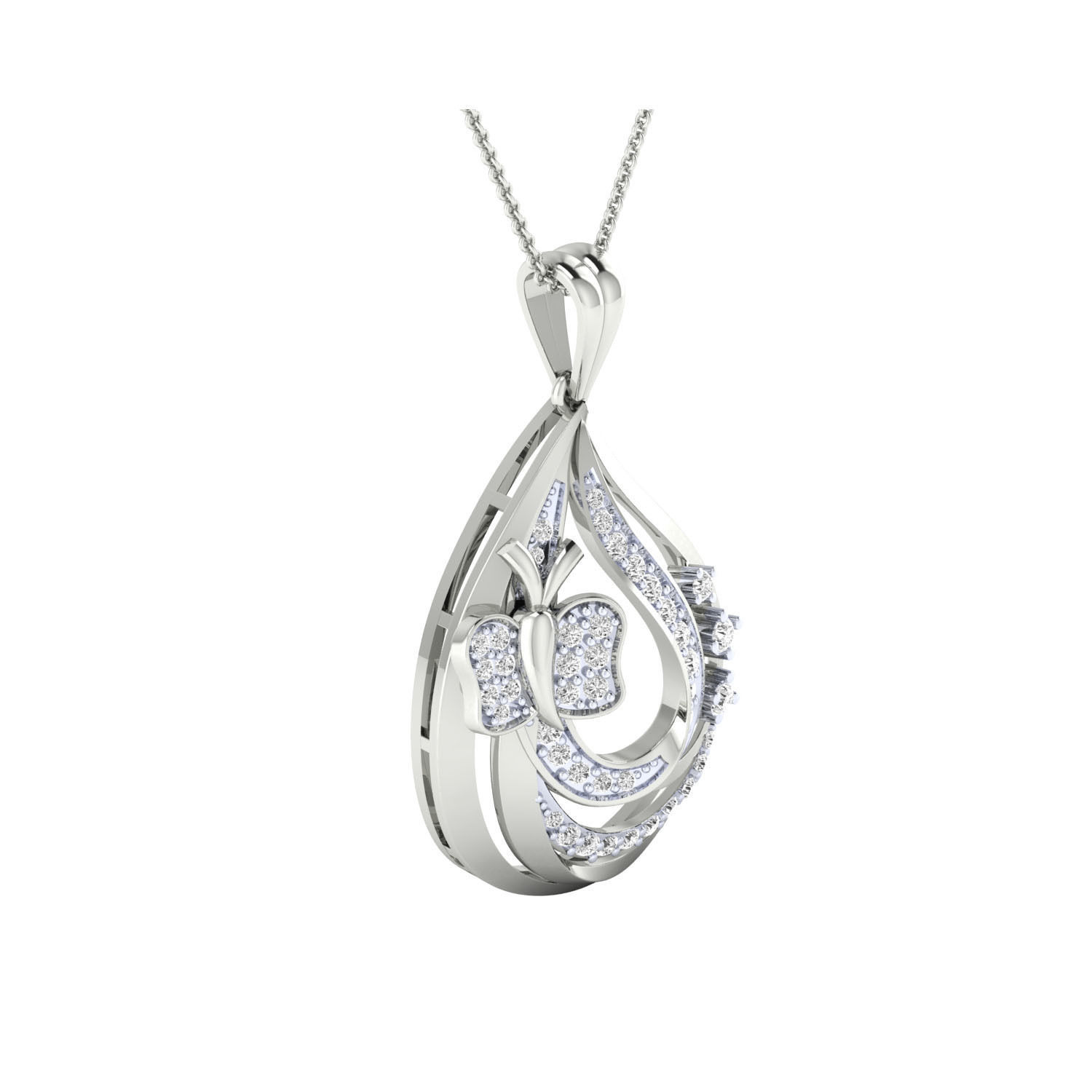 Pendant-1270 rose gold pendant with diamonds and butterfly 3D print model_5