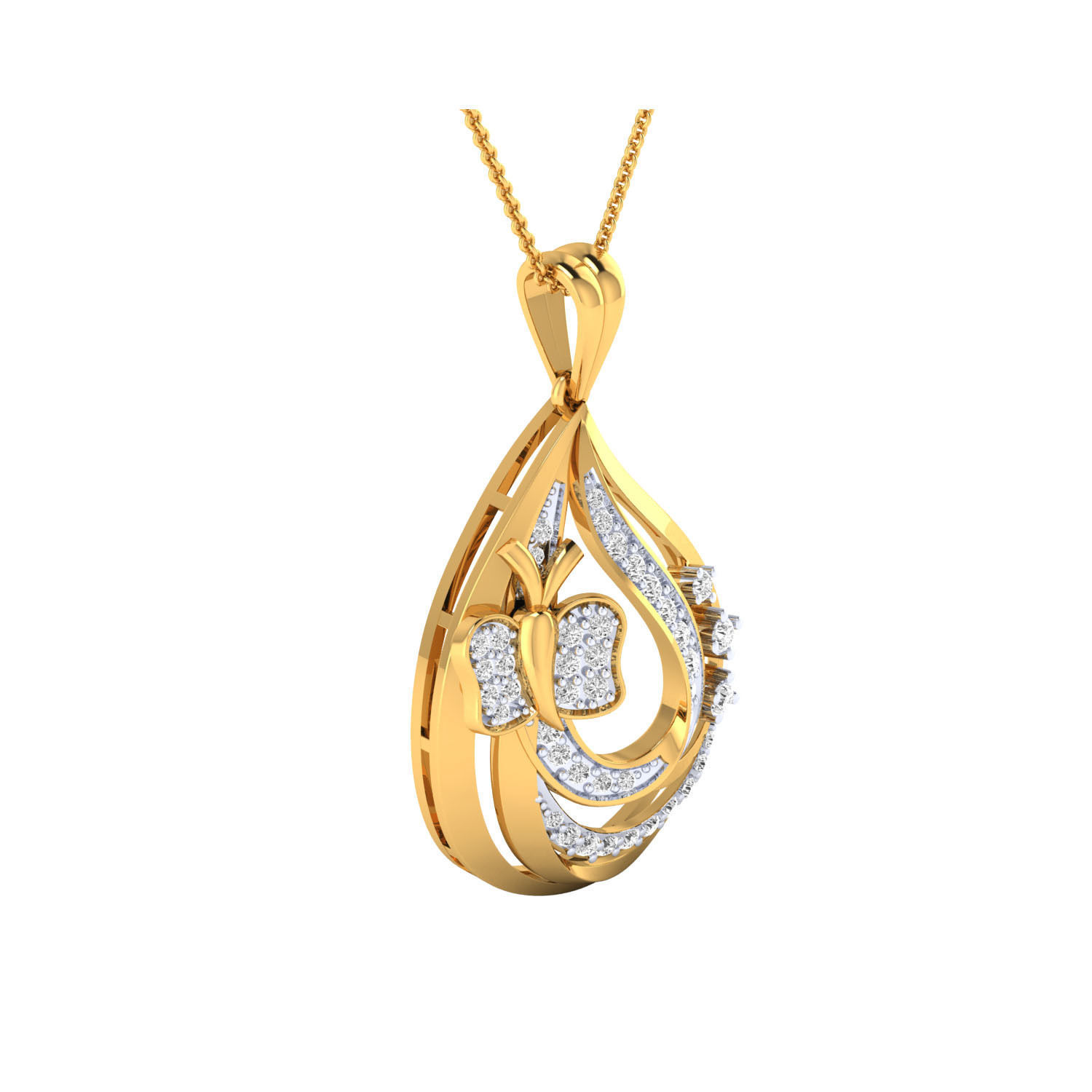 Pendant-1270 rose gold pendant with diamonds and butterfly 3D print model_8