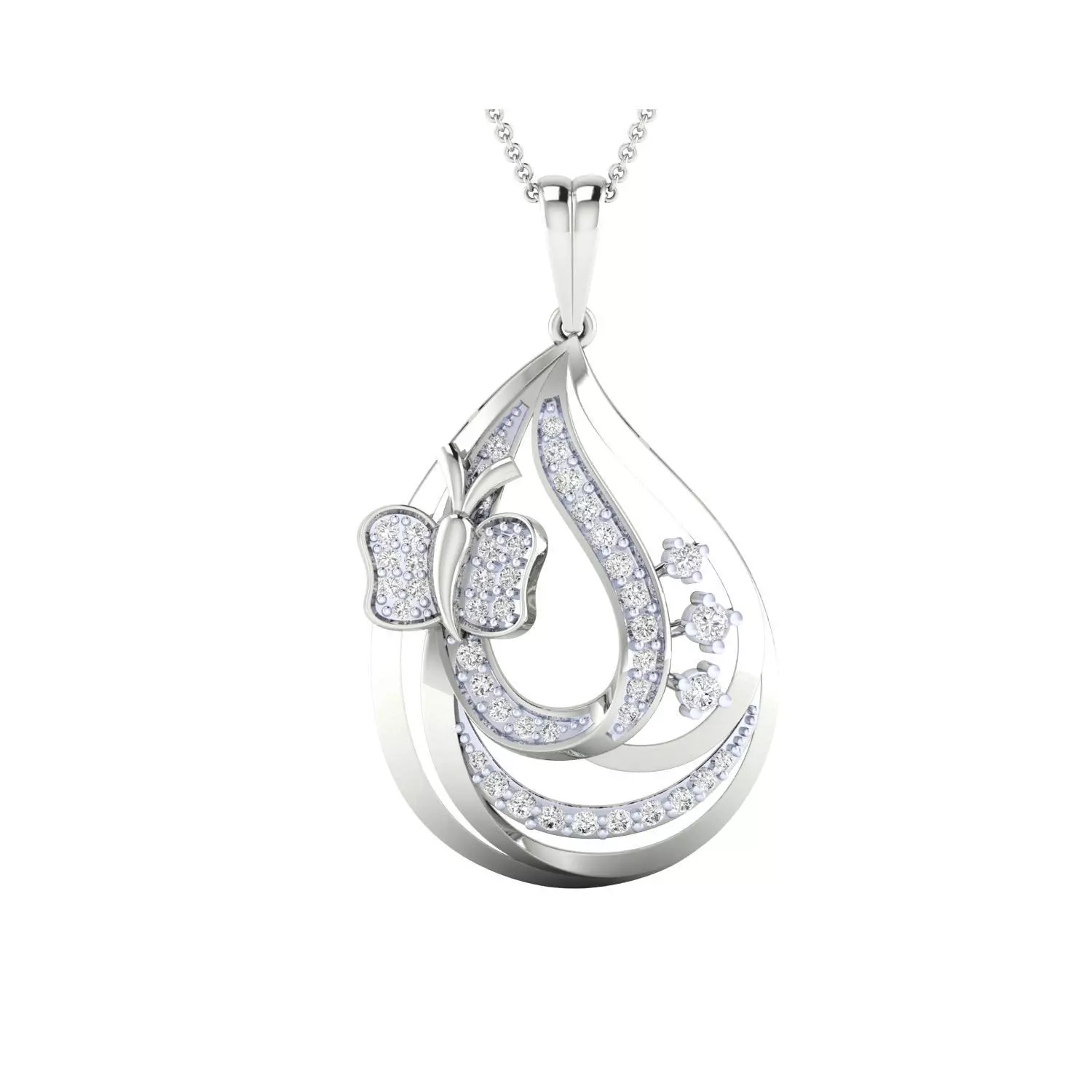 Pendant-1270 rose gold pendant with diamonds and butterfly 3D print model_0