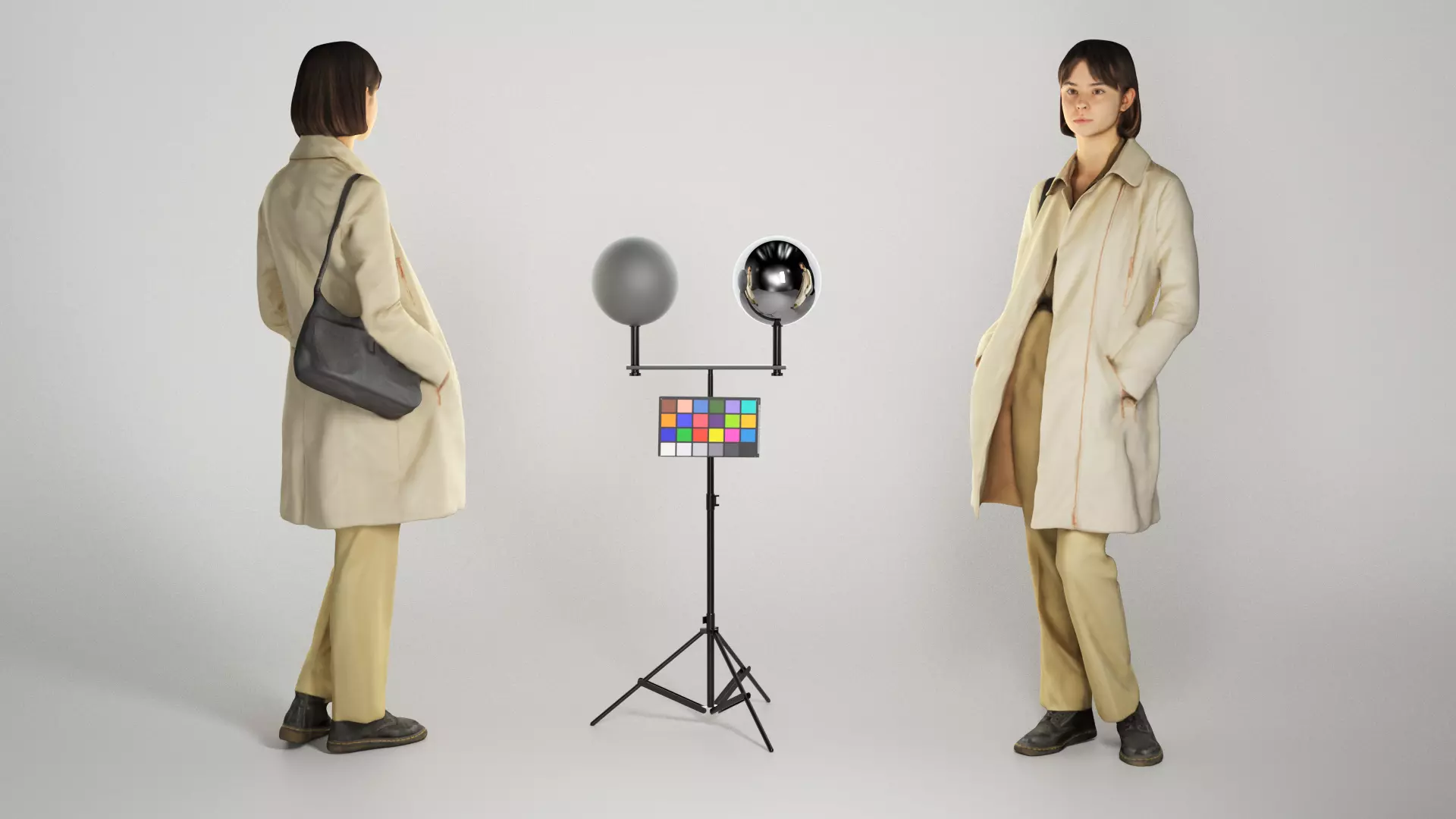 Young beautiful lady in trench coat with little black bag 232 Low-poly 3D model_0