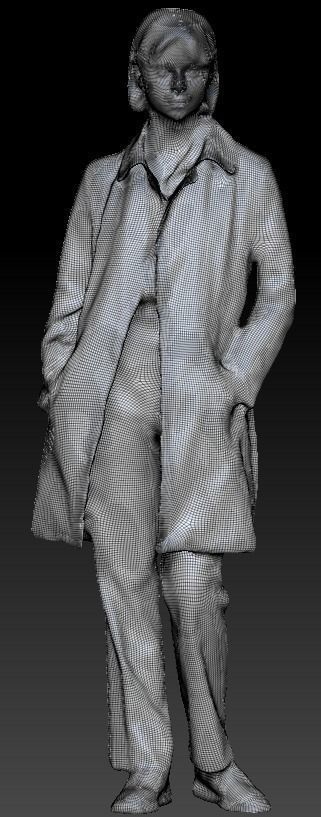 Young beautiful lady in trench coat with little black bag 232 Low-poly 3D model_5