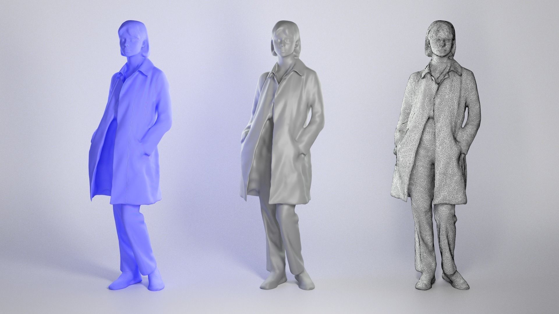 Young beautiful lady in trench coat with little black bag 232 Low-poly 3D model_3