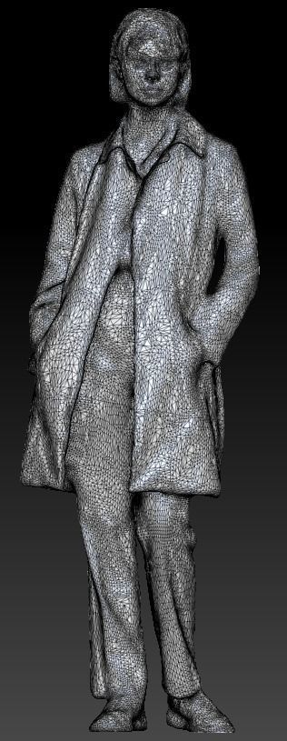 Young beautiful lady in trench coat with little black bag 232 Low-poly 3D model_7