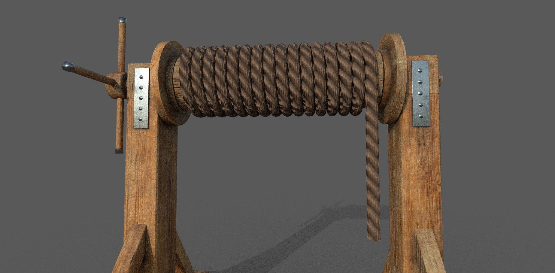 Winch low-poly 3d model wooden reel Low-poly 3D model_7