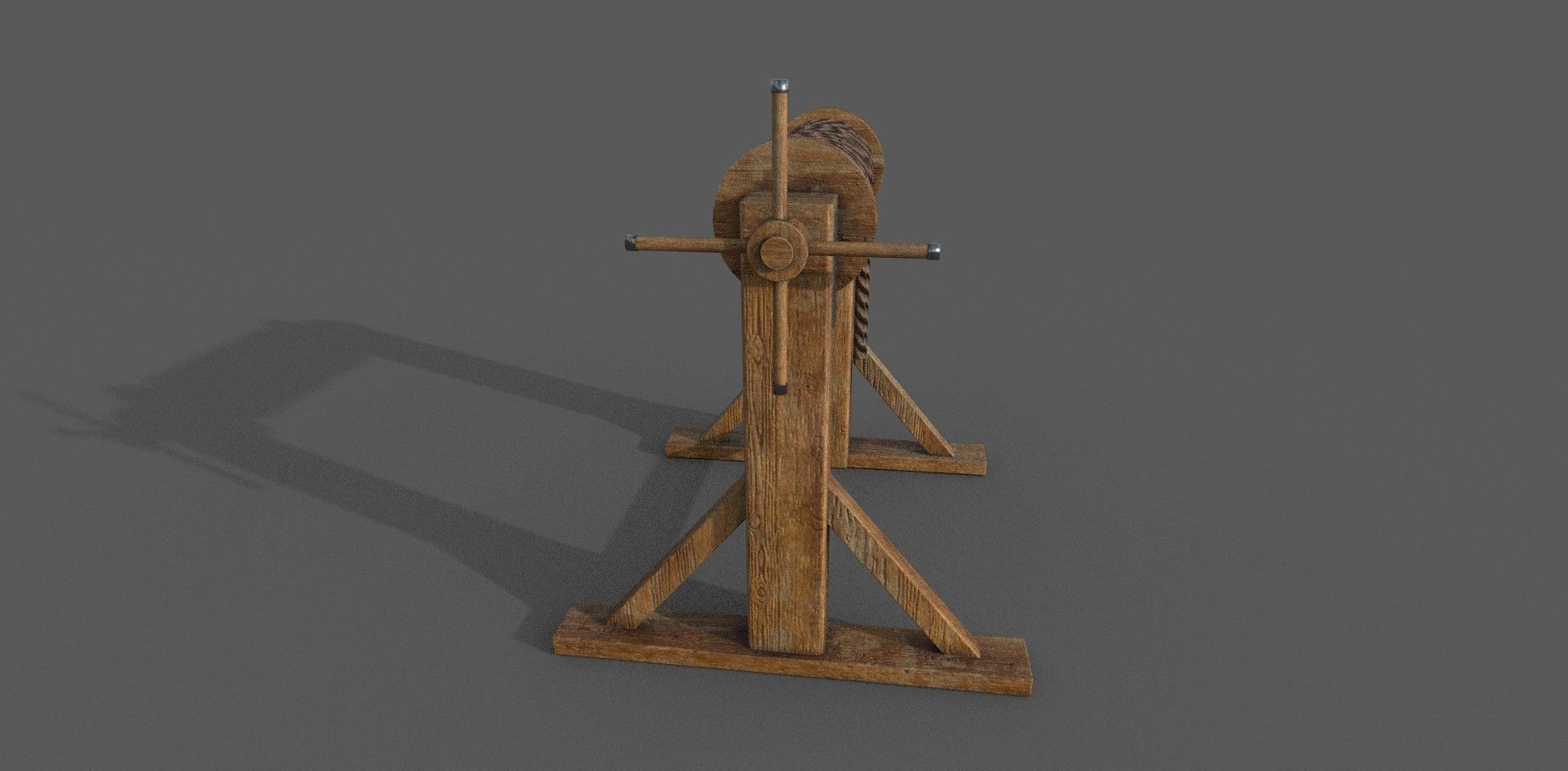 Winch low-poly 3d model wooden reel Low-poly 3D model_3