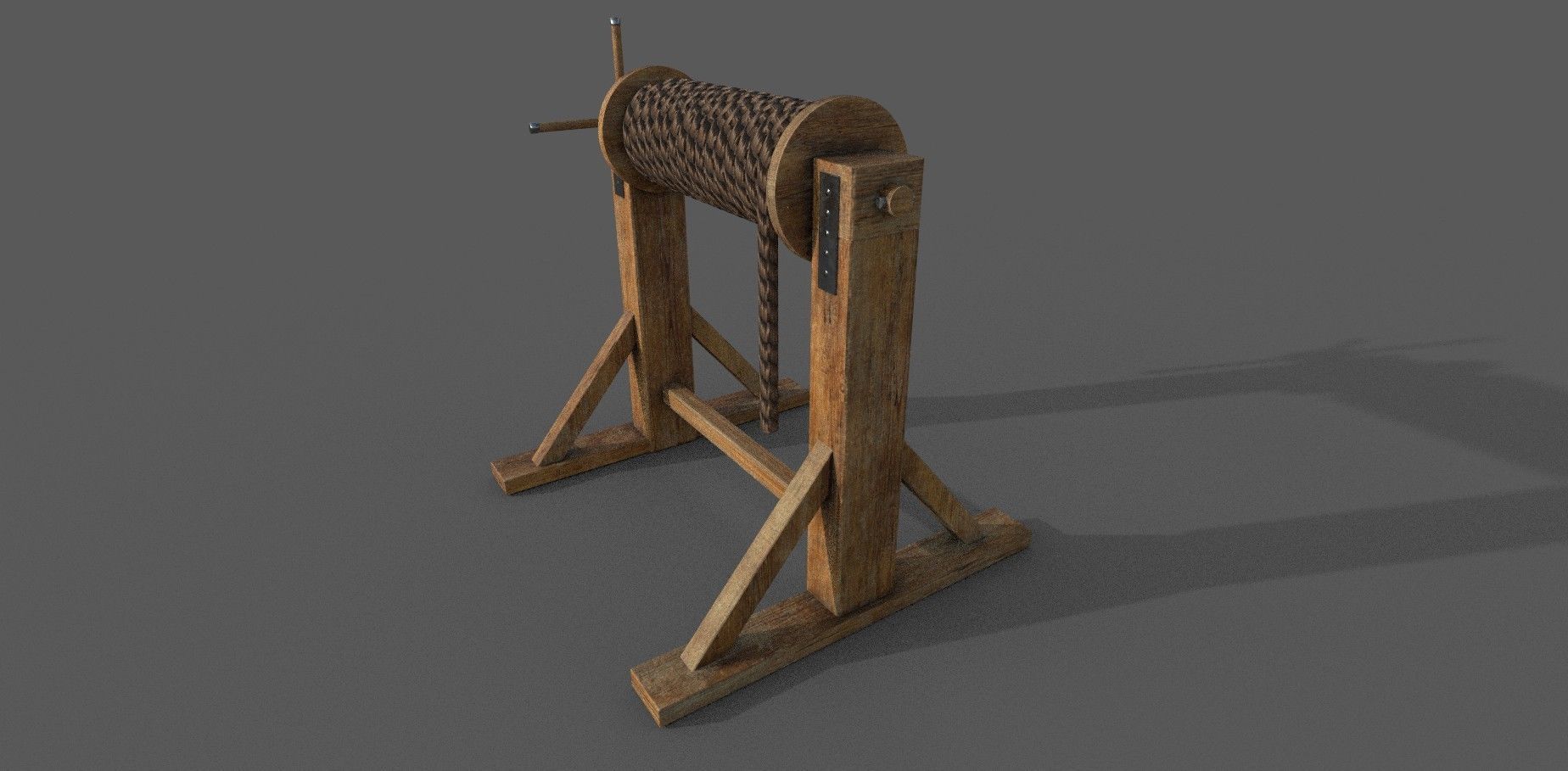 Winch low-poly 3d model wooden reel Low-poly 3D model_1