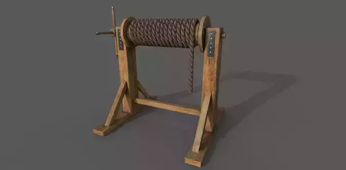 Winch low-poly 3d model wooden reel