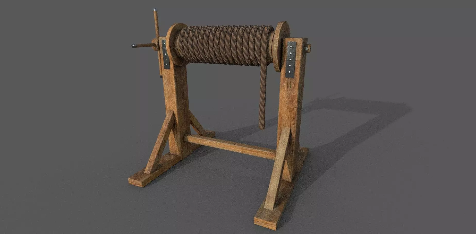 Winch low-poly 3d model wooden reel Low-poly 3D model_0