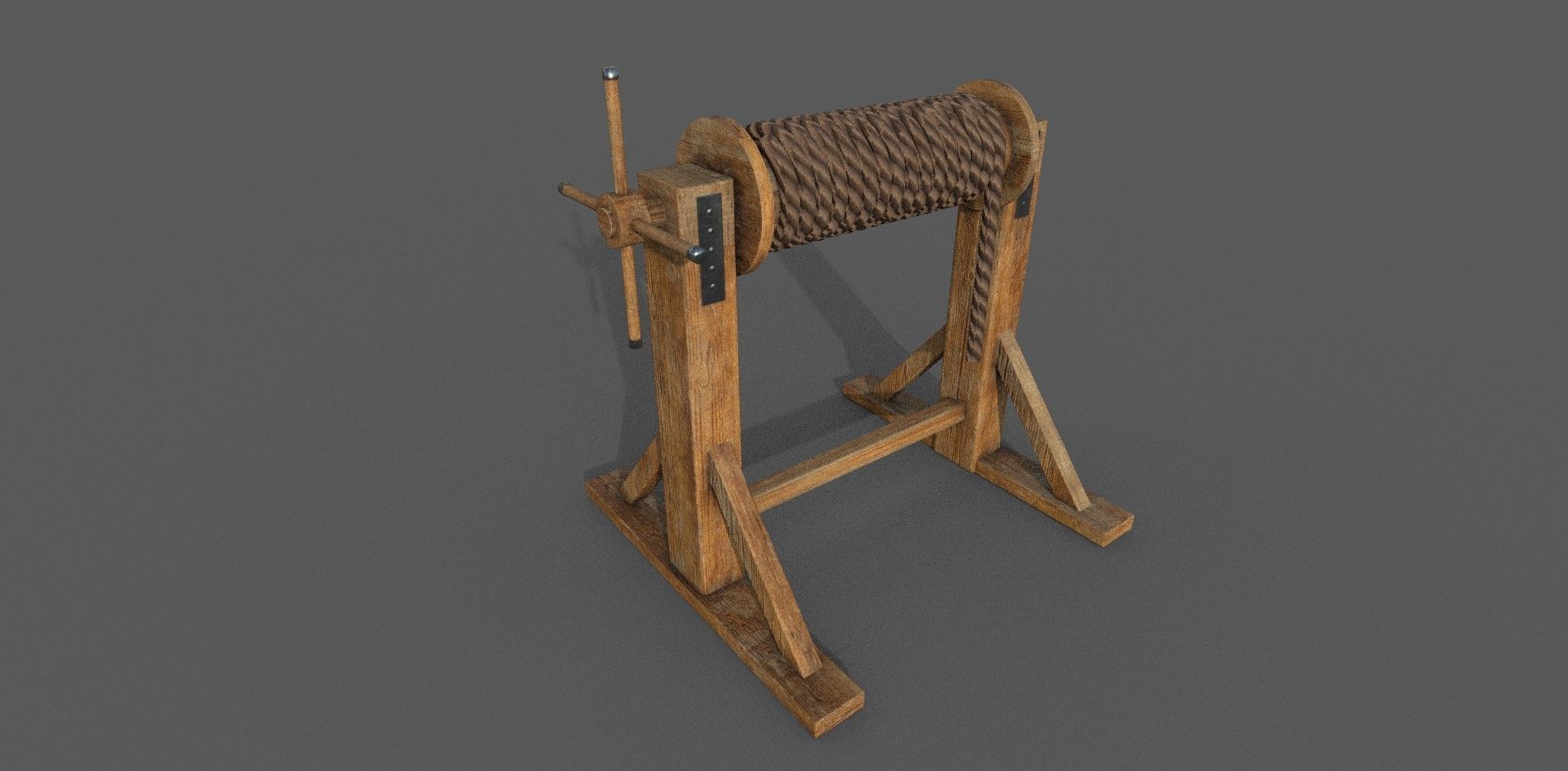 Winch low-poly 3d model wooden reel Low-poly 3D model_2