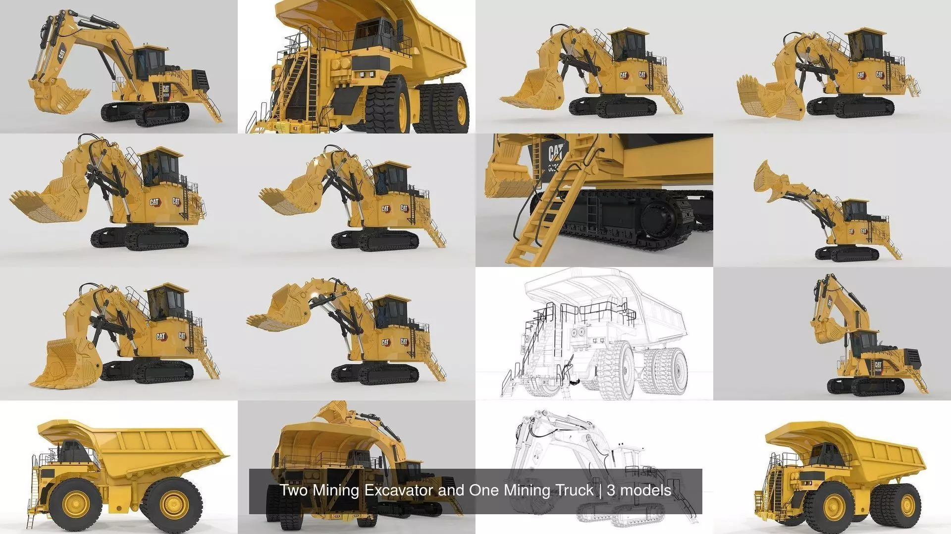 Two Mining Excavator and One Mining Truck 3D Model Collection_0