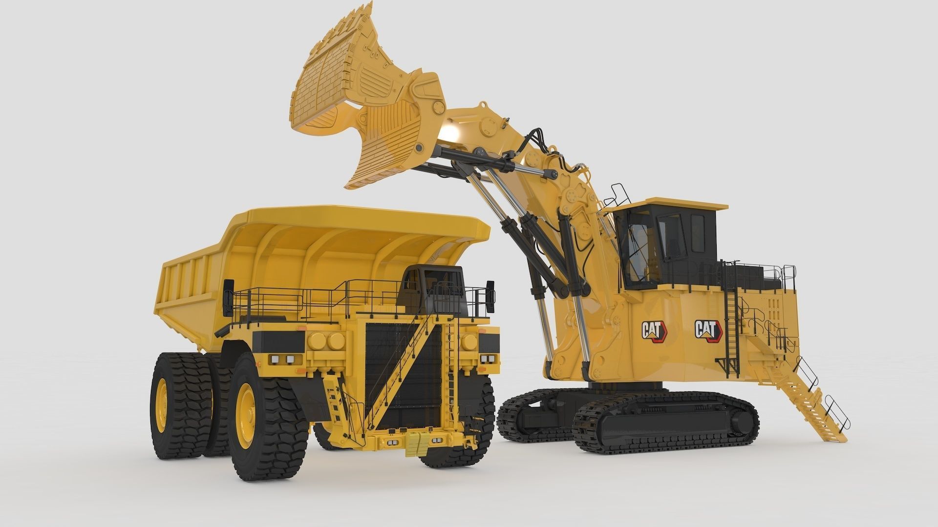 Two Mining Excavator and One Mining Truck 3D Model Collection_12