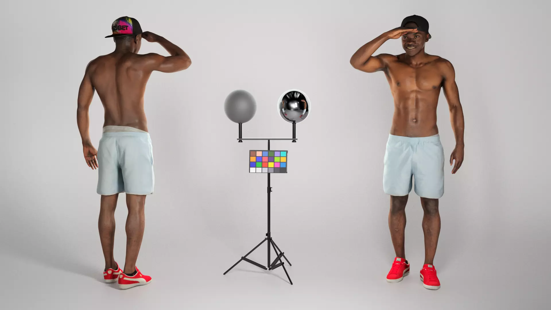 Shirtless muscular young african man standing and smiling 221 Low-poly 3D model_0