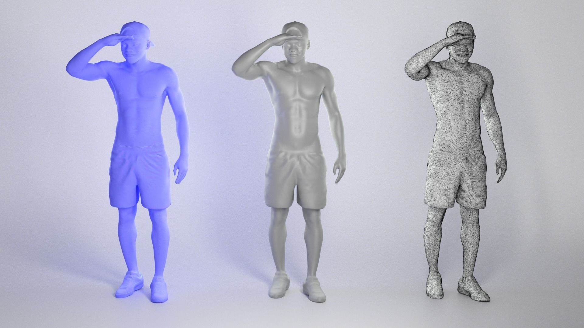 Shirtless muscular young african man standing and smiling 221 Low-poly 3D model_3